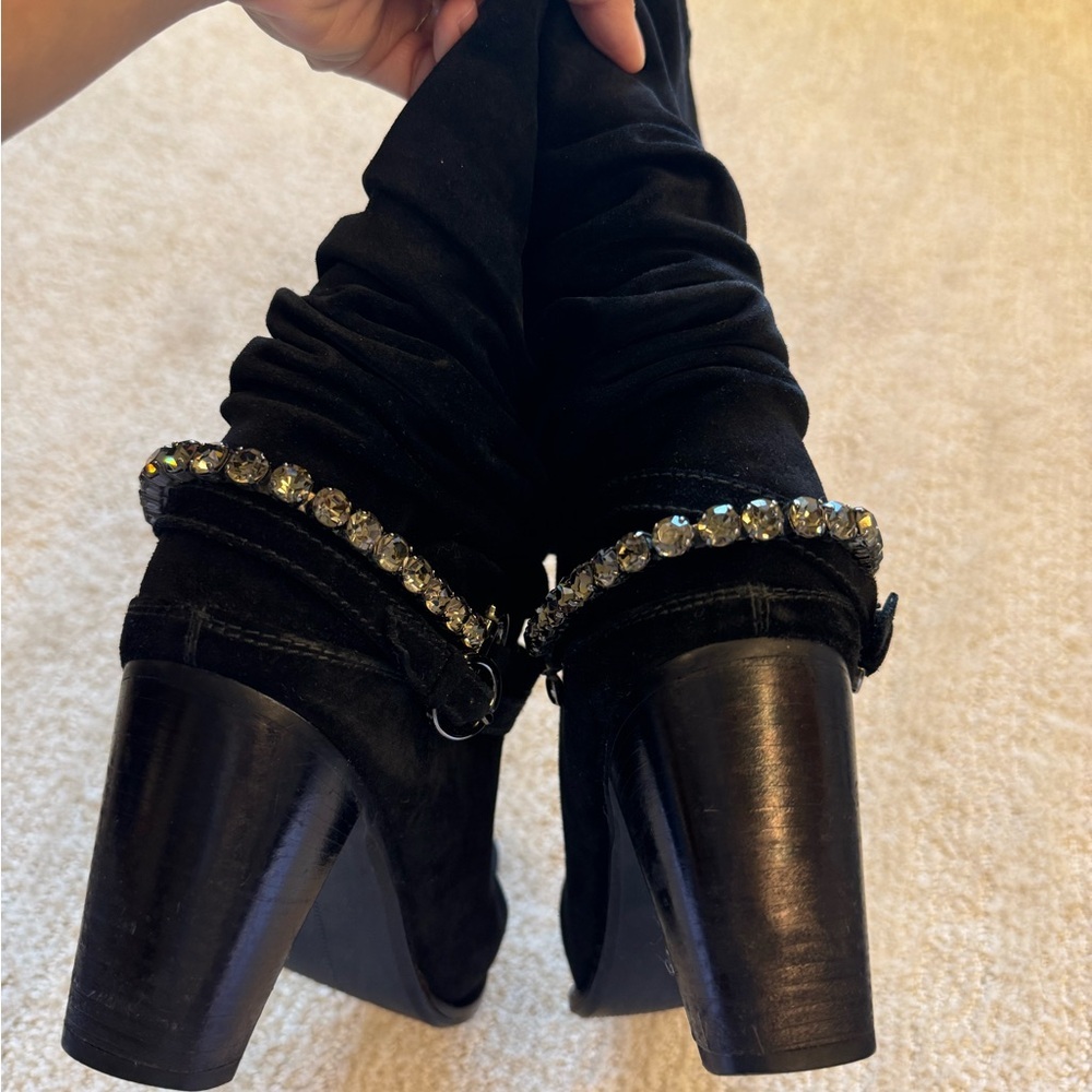 Stuart Weitzman Suede Slouch Boot With Crystal St… - image 8